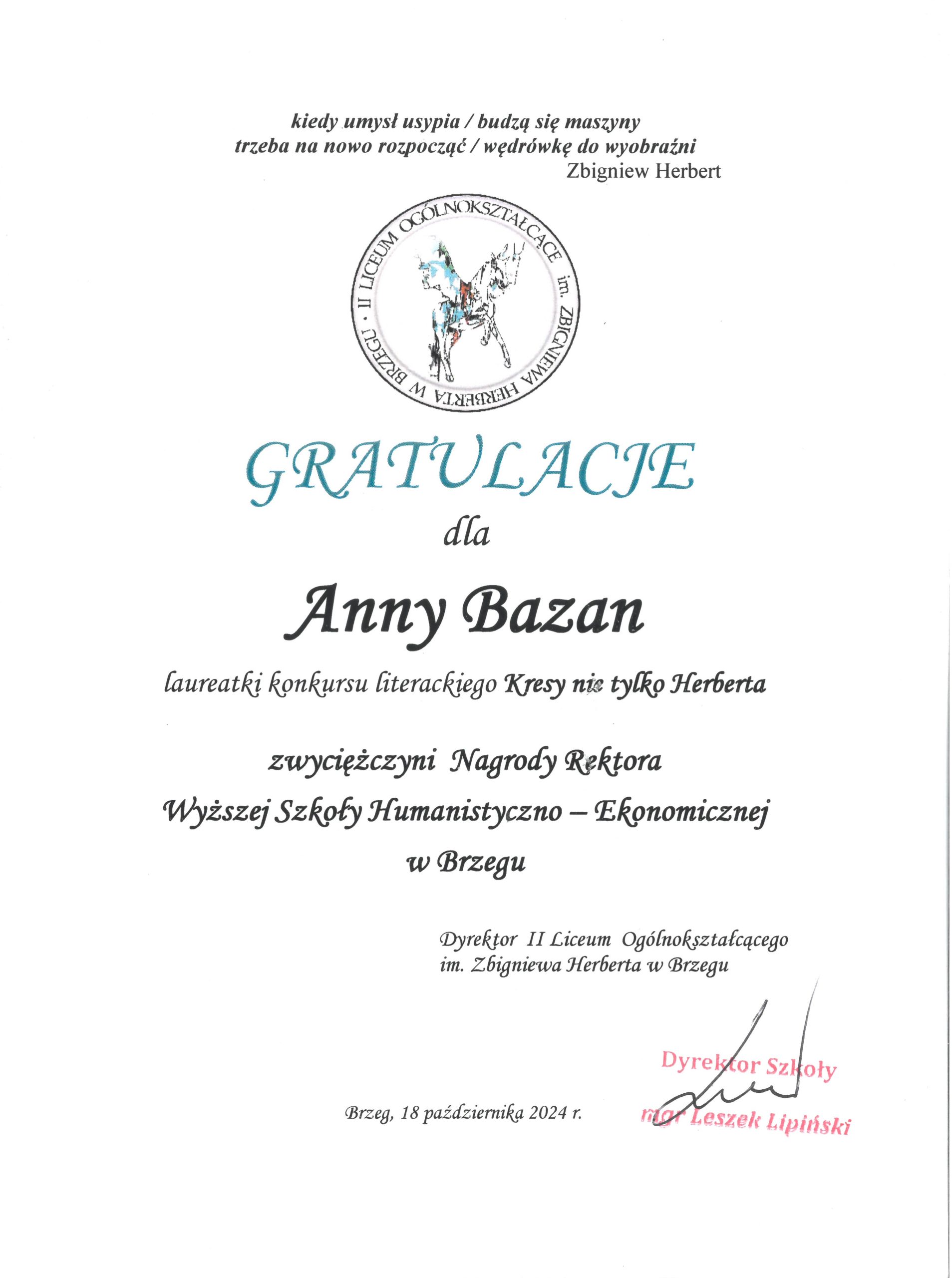 Anna Bazan - laureatka - Kresy nie tylko Herberta