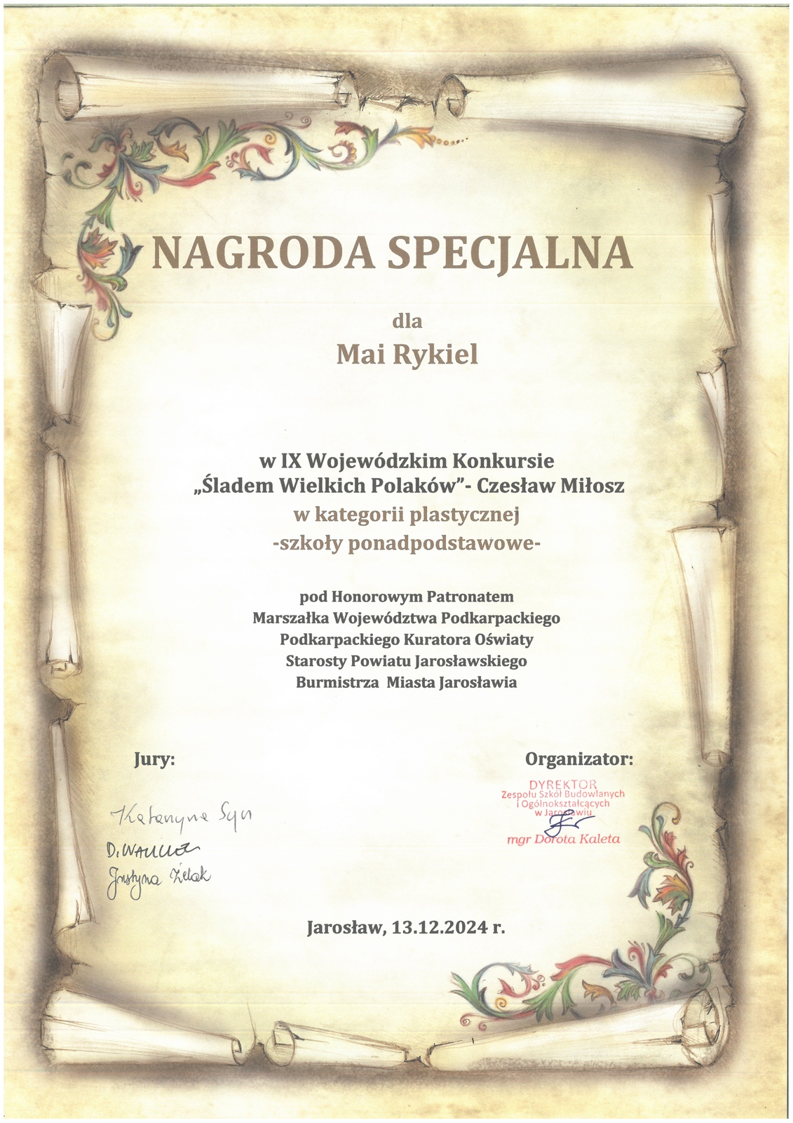 Maja Rykiel - nagroda specjalna - Śladem Wielkich Polaków - Czesław Miłosz_Easy-Resize.com